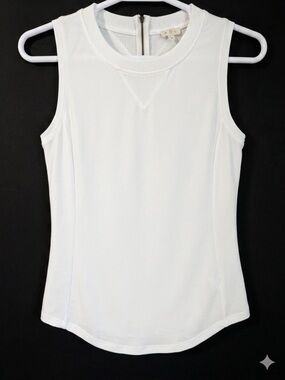 POL White Mixed Media Waffle Knit Sleeveless Top Zip Neck Small
